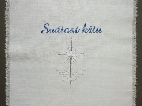Svátost křtu, kříž, holubice_modrá, stříbrná